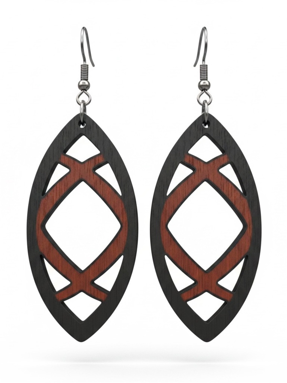 cherry Red and black wooden earrings with a unique design